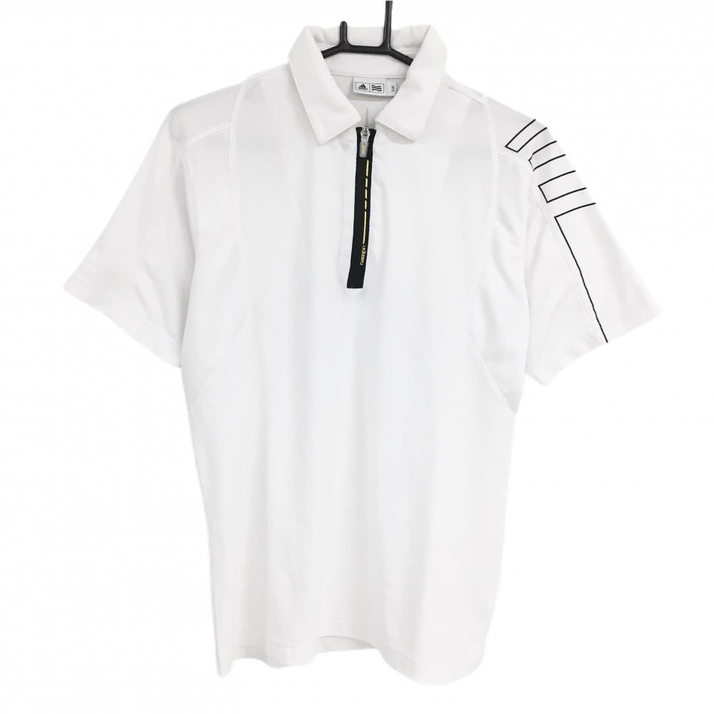 【超美品】アディダス 半袖ポロシャツ 白×黒 袖下切替 ハーフジップ メンズ L/G ゴルフウェア adidas