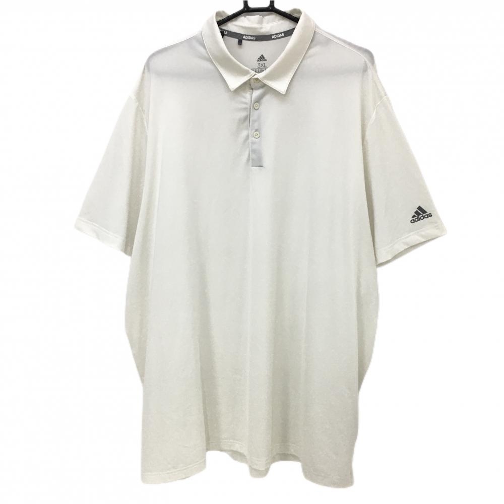 【超美品】アディダス 半袖ポロシャツ アイボリー 袖ロゴ メンズ 3XL ゴルフウェア 大きいサイズ adidas