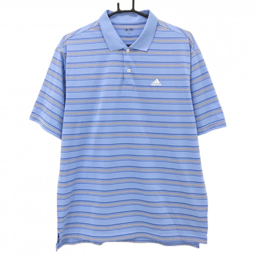 アディダス 半袖ポロシャツ ライトブルー×白 ボーダー メンズ O/XG ゴルフウェア adidas