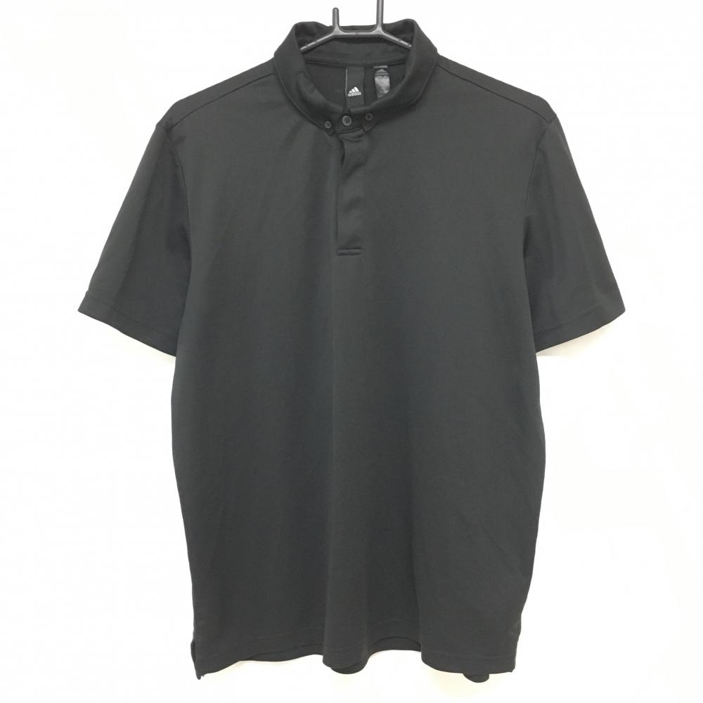 【美品】アディダス 半袖ポロシャツ 黒×白 ボタンダウン 袖ロゴ  メンズ XO(2XL) ゴルフウェア 大きいサイズ adidas