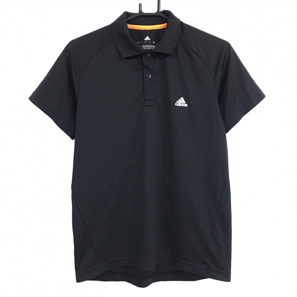 【超美品】アディダス 半袖ポロシャツ 黒 ロゴシルバー climalite メンズ M ゴルフウェア adidas
