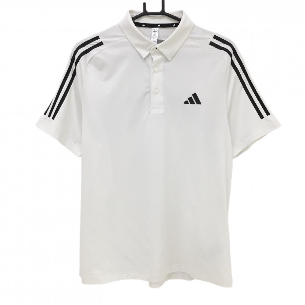 アディダス 半袖ポロシャツ 白×黒 肩3ライン メンズ L ゴルフウェア adidas