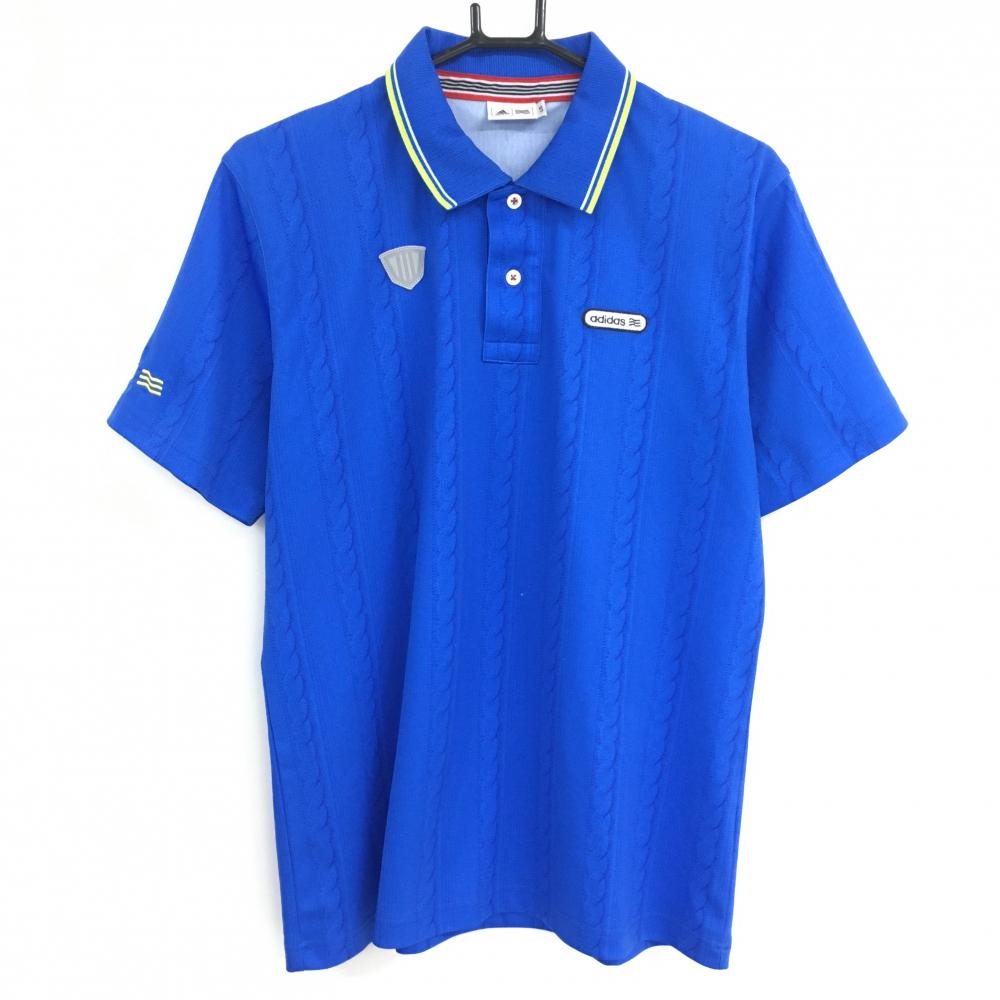 アディダス 半袖ポロシャツ ブルー×イエロー ケーブル編み柄  メンズ L/G ゴルフウェア adidas