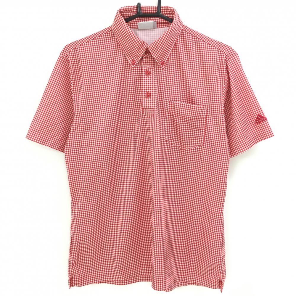 【超美品】アディダス 半袖ポロシャツ レッド×白 ギンガムチェック ボタンダウン メンズ O/XG ゴルフウェア adidas