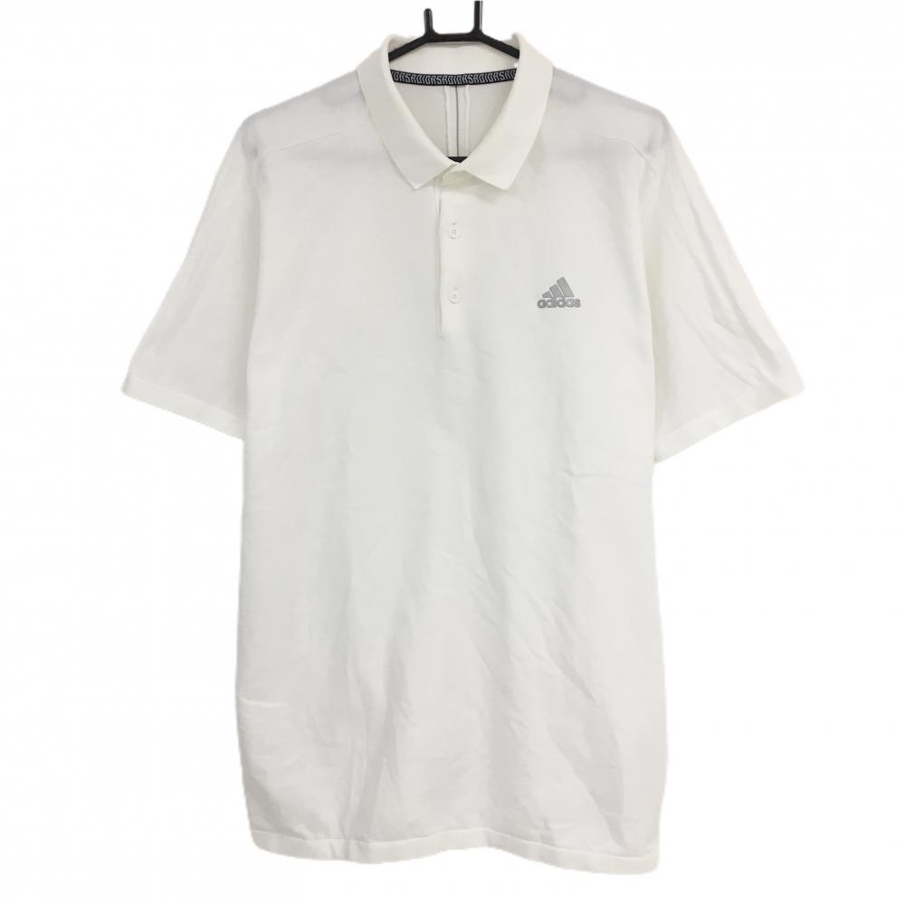 【美品】アディダス 半袖ポロシャツ 白 後凹凸生地 ロゴシルバー メンズ 2XL ゴルフウェア adidas