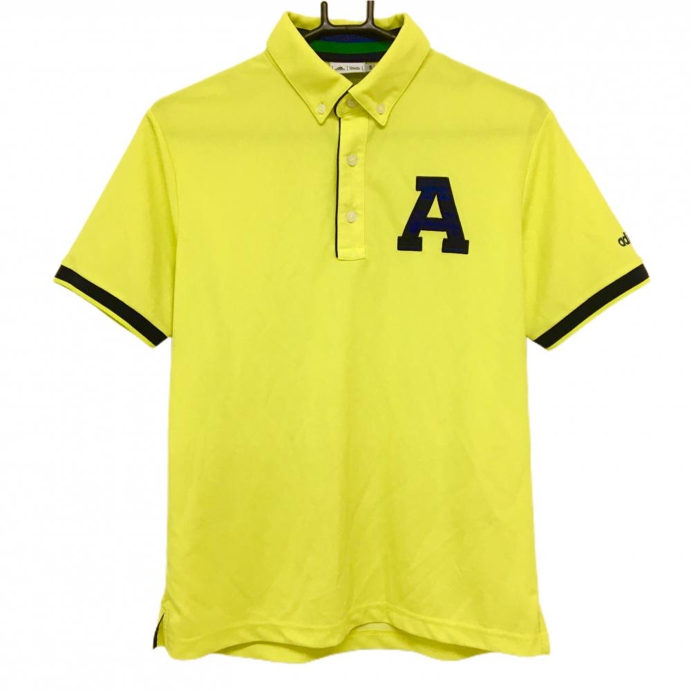 アディダス 半袖ポロシャツ イエロー×ネイビー 袖口ライン メンズ M/M ゴルフウェア adidas