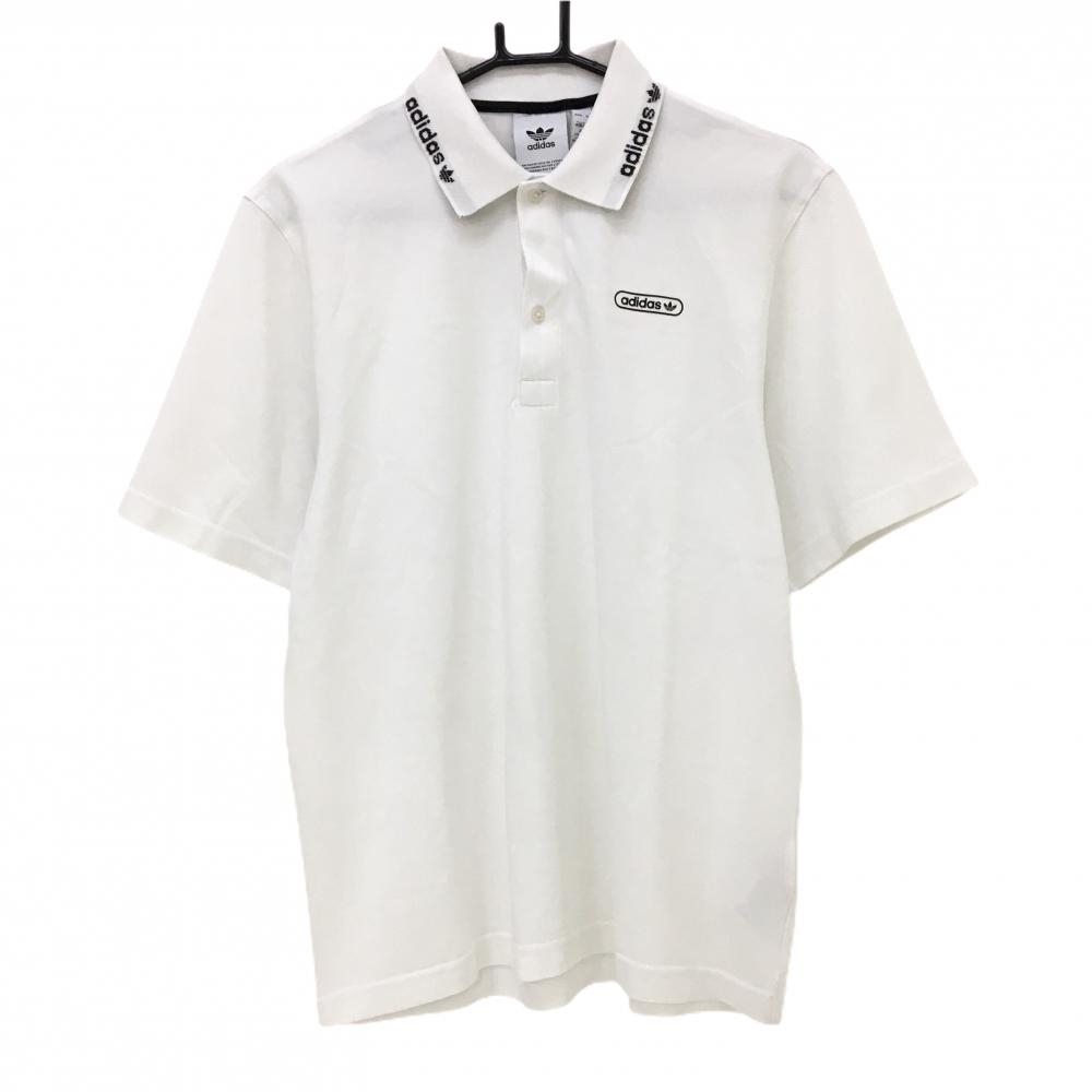 【美品】アディダス 半袖ポロシャツ 白×黒 襟ロゴ メンズ M ゴルフウェア adidas