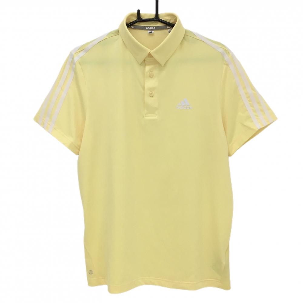 【超美品】アディダス 半袖ポロシャツ イエロー×白 背面メッシュ ボタンダウン 袖3ライン メンズ  ゴルフウェア adidas