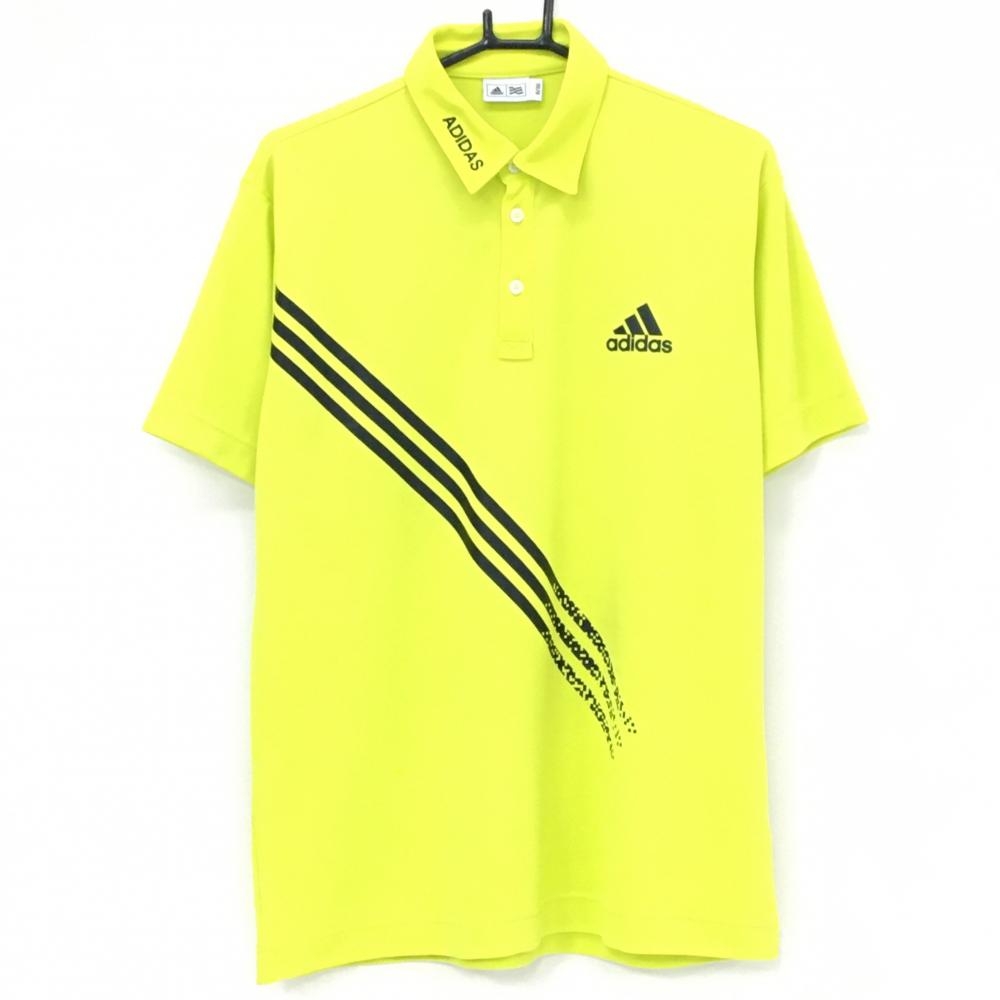【美品】アディダス 半袖ポロシャツ グリーンイエロー 斜め3ライン メンズ O/XG ゴルフウェア adidas