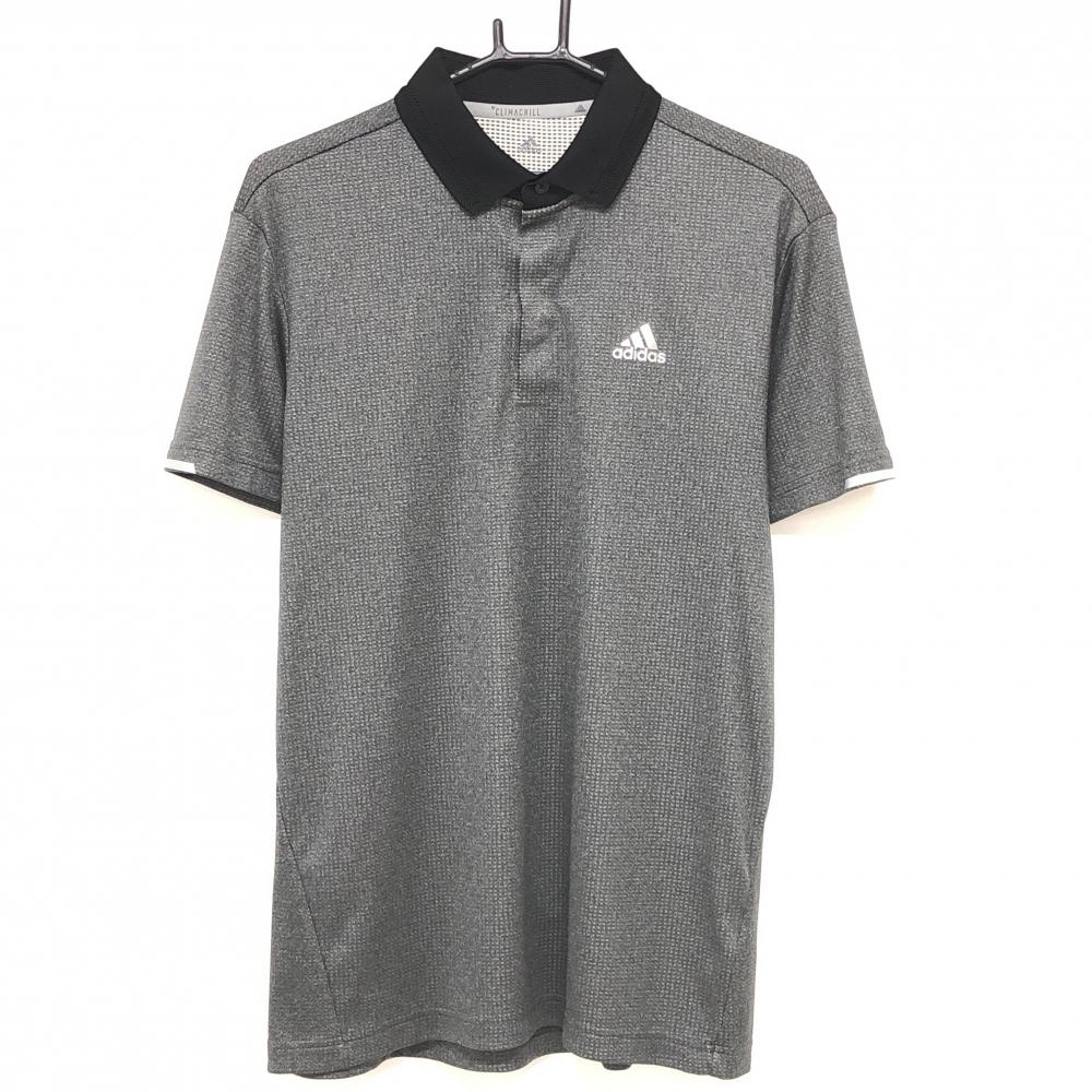 【超美品】アディダス 半袖ポロシャツ 杢グレー ロゴシルバー 襟ニット CLIMACHILL メンズ L ゴルフウェア adidas