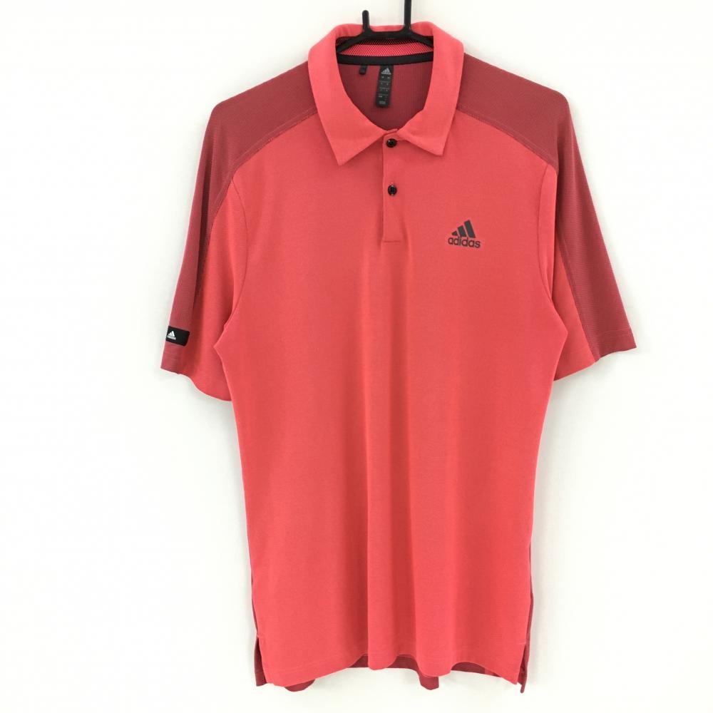 【美品】アディダス 半袖ポロシャツ サーモンオレンジ サイド3ライン メンズ L ゴルフウェア adidas