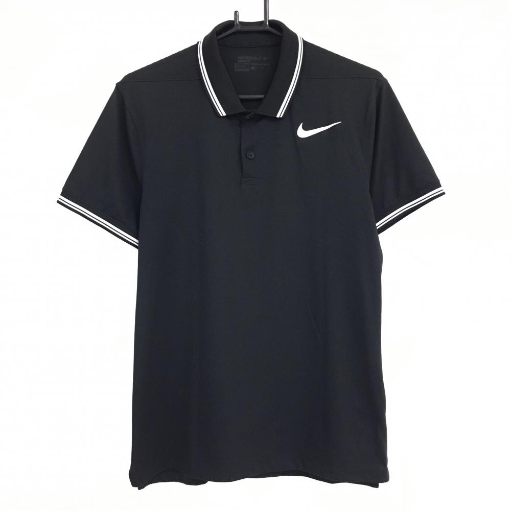 【美品】アディダス 半袖ポロシャツ 黒×白 襟ライン ロゴプリント DRI-FIT  メンズ L ゴルフウェア adidas