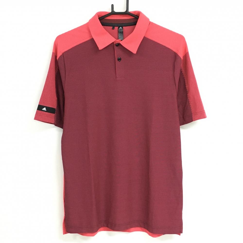 【超美品】アディダス 半袖ポロシャツ ピンク×ネイビー 背面3ライン AEROREADY メンズ M ゴルフウェア adidas