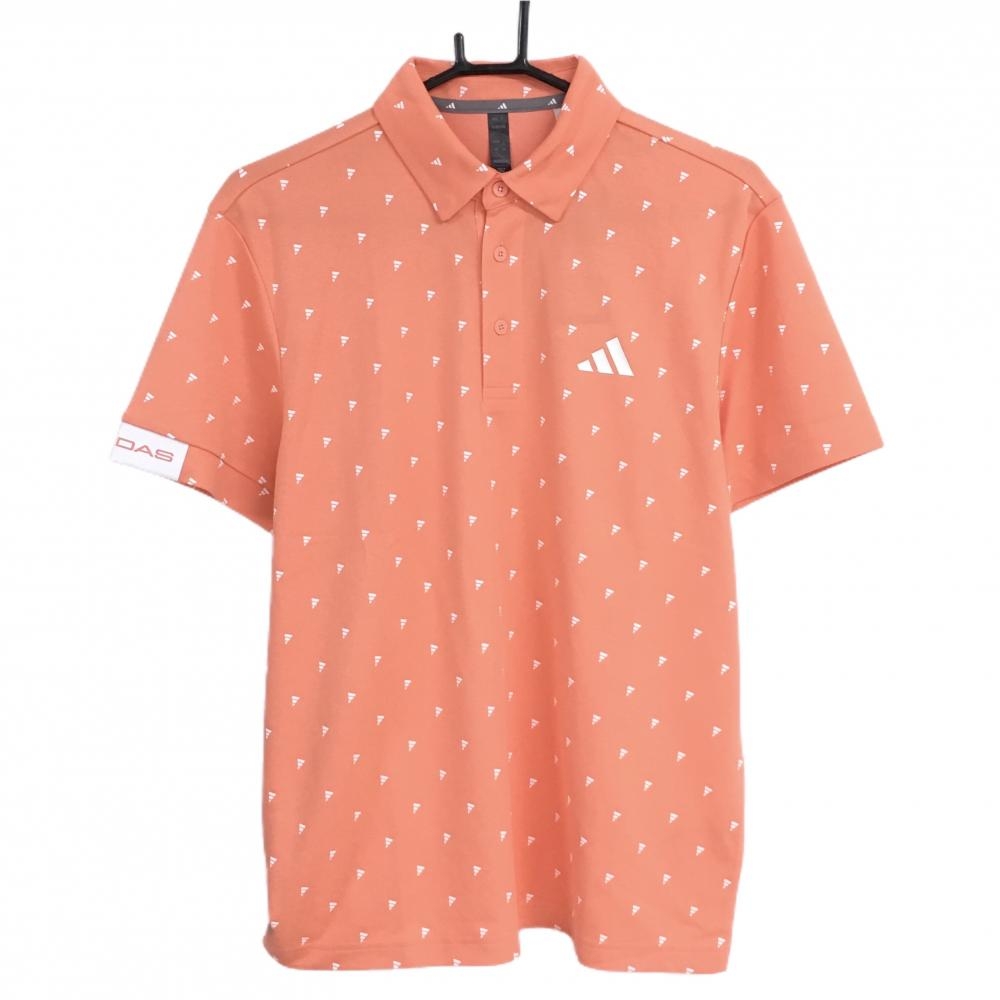 【新品】アディダス 半袖ポロシャツ オレンジ×白 ロゴ総柄  メンズ M ゴルフウェア adidas