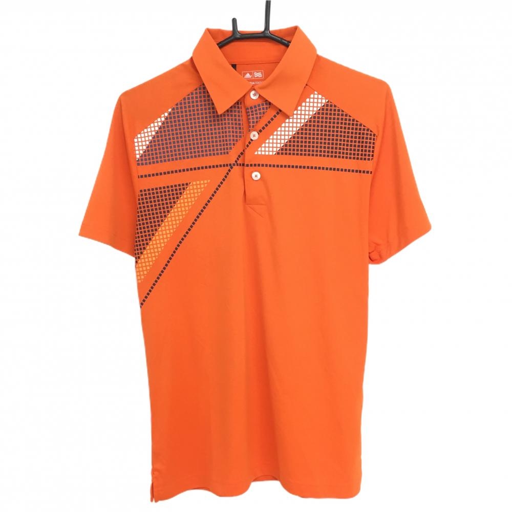 アディダス 半袖ポロシャツ オレンジ×ネイビー 袖ロゴ刺しゅう 袖下メッシュ  メンズ M/M ゴルフウェア adidas