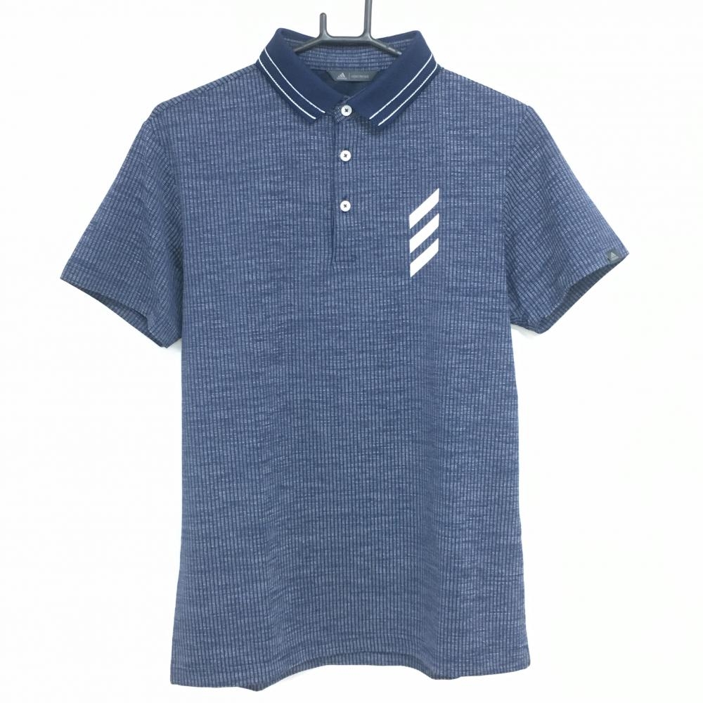 【超美品】アディダス 半袖ポロシャツ ネイビー×白 総柄 背面一部パンチング メンズ M ゴルフウェア adidas