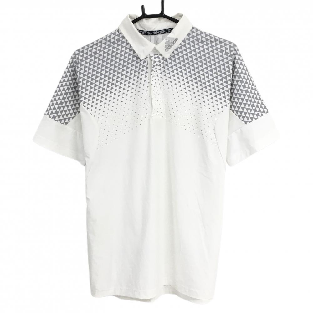 【超美品】アディダス 半袖ポロシャツ 白×グレー 肩三角形柄 AEROREADY メンズ M ゴルフウェア adidas