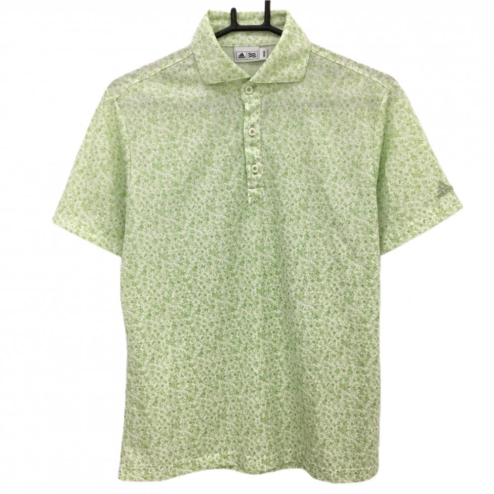 【超美品】アディダス 半袖ポロシャツ ライトグリーン×白 総柄  メンズ M/M ゴルフウェア adidas