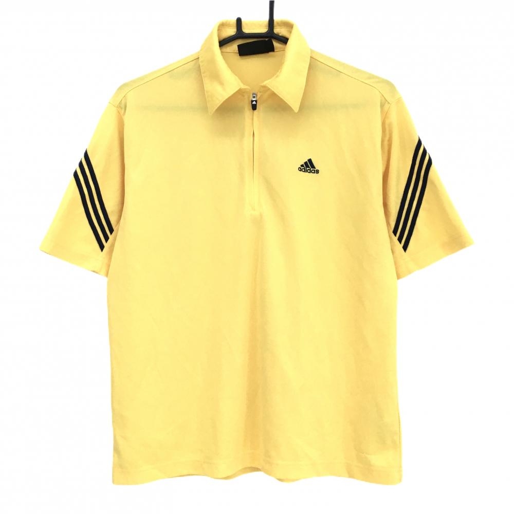 アディダス 半袖ポロシャツ イエロー 袖3ライン ハーフジップ  メンズ M/M ゴルフウェア adidas