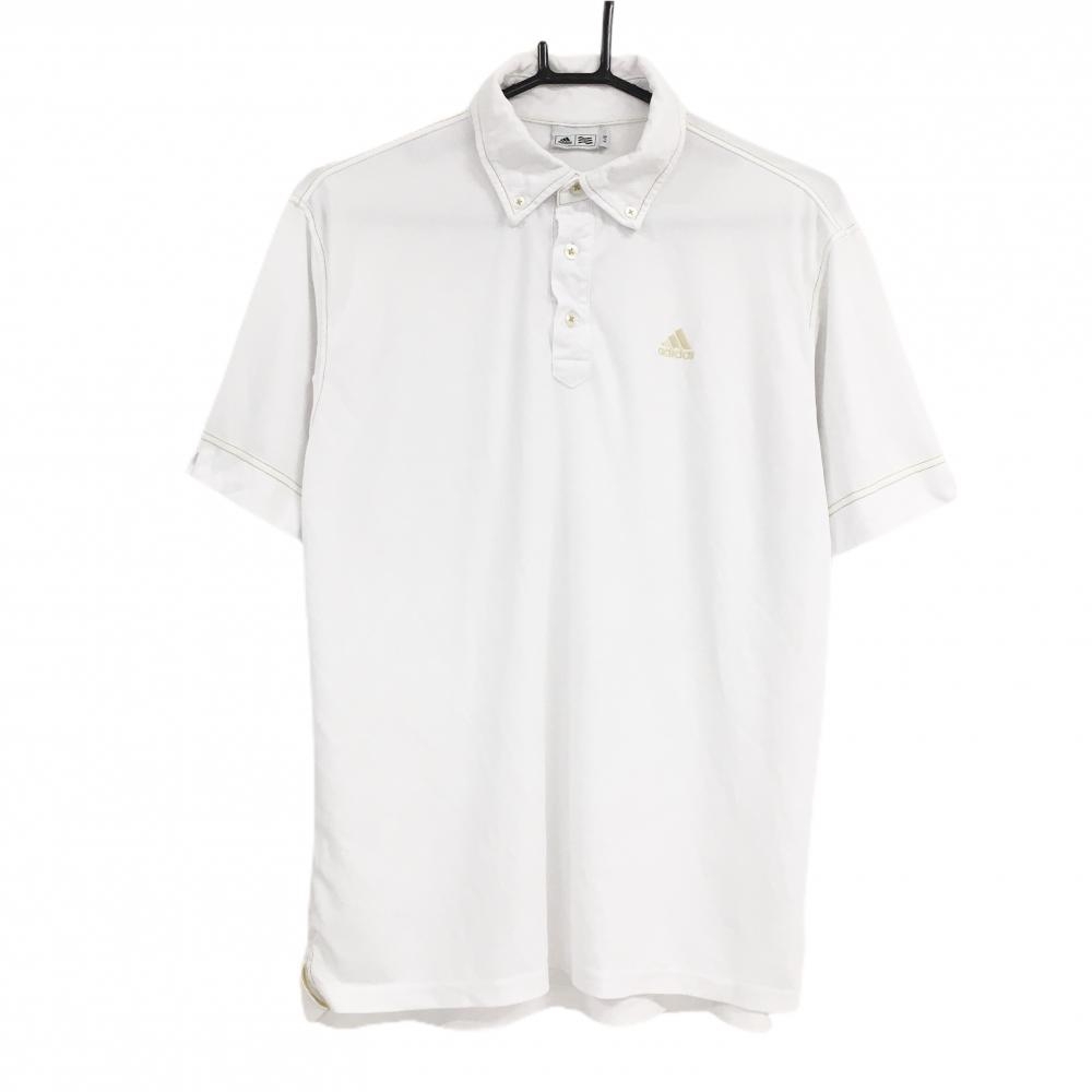 【超美品】アディダス 半袖ポロシャツ 白 ステッチゴールド ボタンダウン メンズ L/G ゴルフウェア adidas