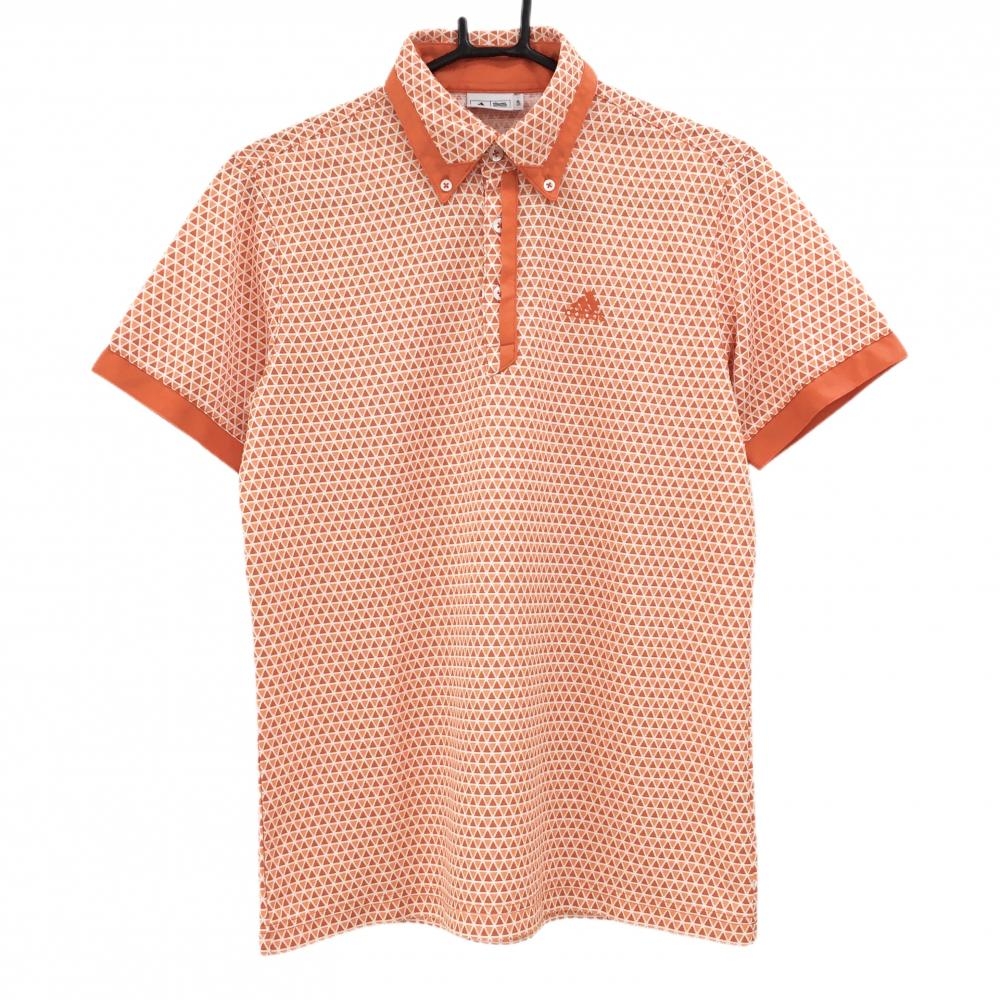 【超美品】アディダス 半袖ポロシャツ オレンジ×白 総柄 ボタンダウン  メンズ S/P ゴルフウェア adidas
