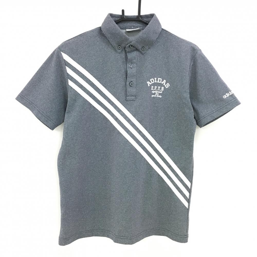 アディダス 半袖ポロシャツ 杢ネイビー×白 3ライン ボタンダウン  メンズ M/M ゴルフウェア adidas