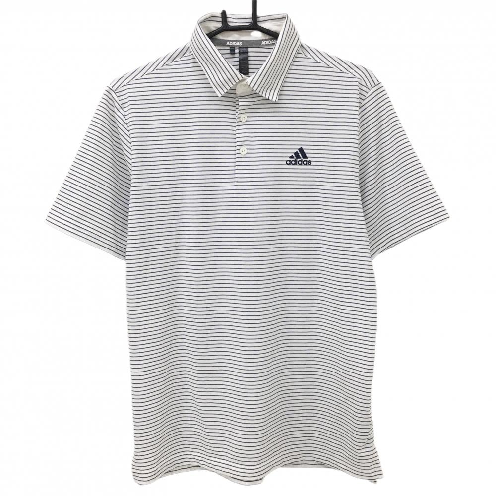 【美品】アディダス 半袖ポロシャツ 白×ネイビー ボーダー メンズ L ゴルフウェア adidas