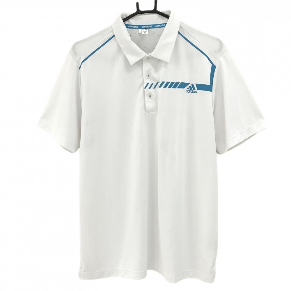 【超美品】アディダス 半袖ポロシャツ 白×ライトブルー CLIMACHILL  メンズ O/XG ゴルフウェア adidas