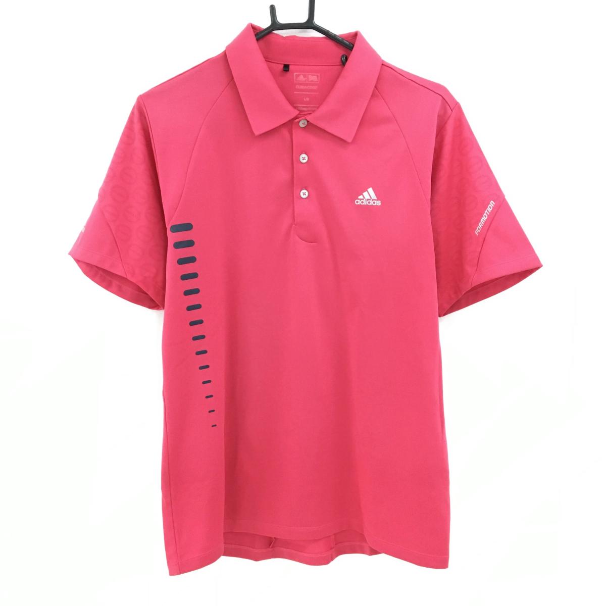 アディダス 半袖ポロシャツ レッドピンク×ダークネイビー 袖一部柄 メンズ L/G ゴルフウェア adidas