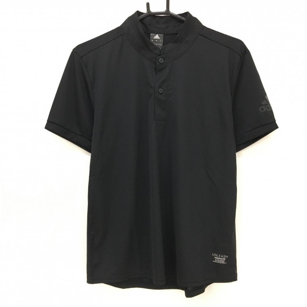 【超美品】アディダス 半袖ポロシャツ 黒 スタンドカラー 袖ロゴ  メンズ L ゴルフウェア adidas