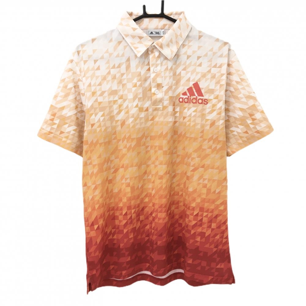 【超美品】アディダス 半袖ポロシャツ オレンジ 総柄 グラデーション メンズ O/XG(XL) ゴルフウェア adidas