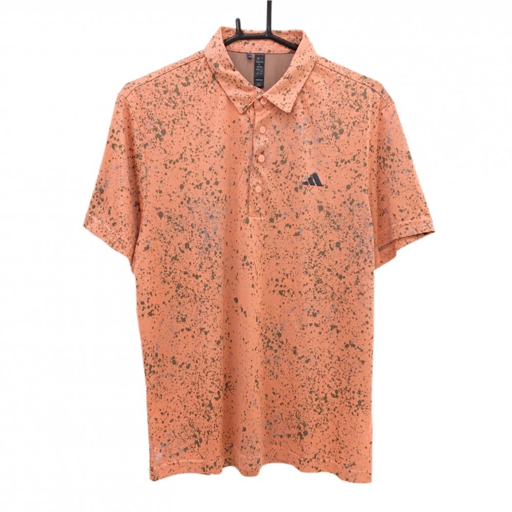 【超美品】アディダス 半袖ポロシャツ オレンジ×カーキ 総柄 メンズ XL ゴルフウェア adidas