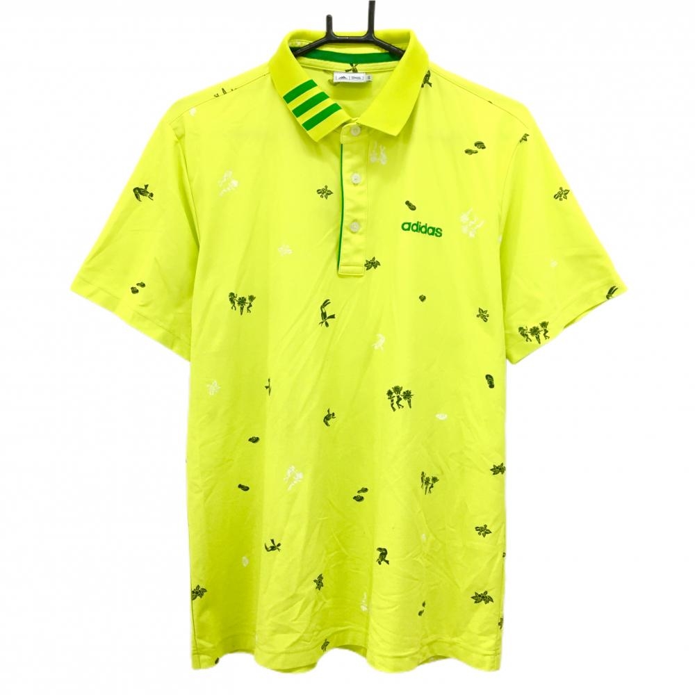 アディダス 半袖ポロシャツ ライトグリーン×黒 総柄 メンズ O/XG(XL) ゴルフウェア adidas