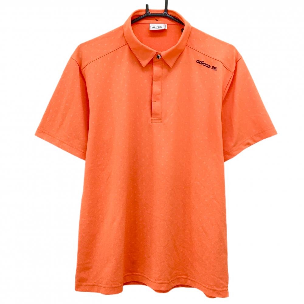 【超美品】アディダス 半袖ポロシャツ オレンジ ドット地模様 ロゴネイビー  メンズ O/XG(XL) ゴルフウェア adidas