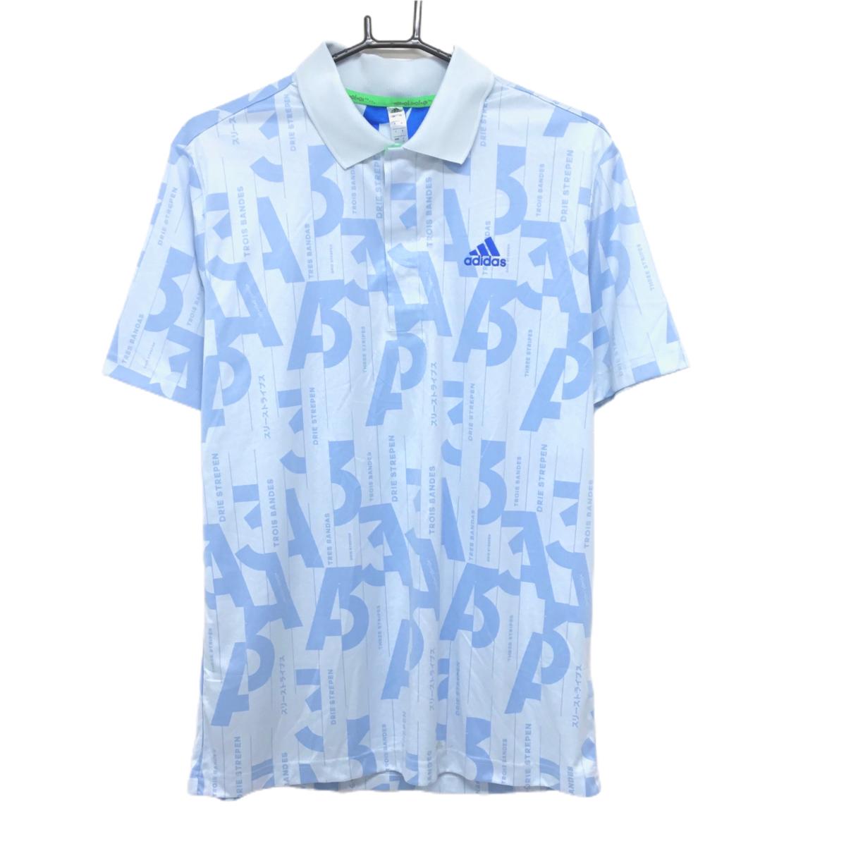アディダス 半袖ポロシャツ ライトブルー 総柄 ストライプ調  メンズ O ゴルフウェア adidas