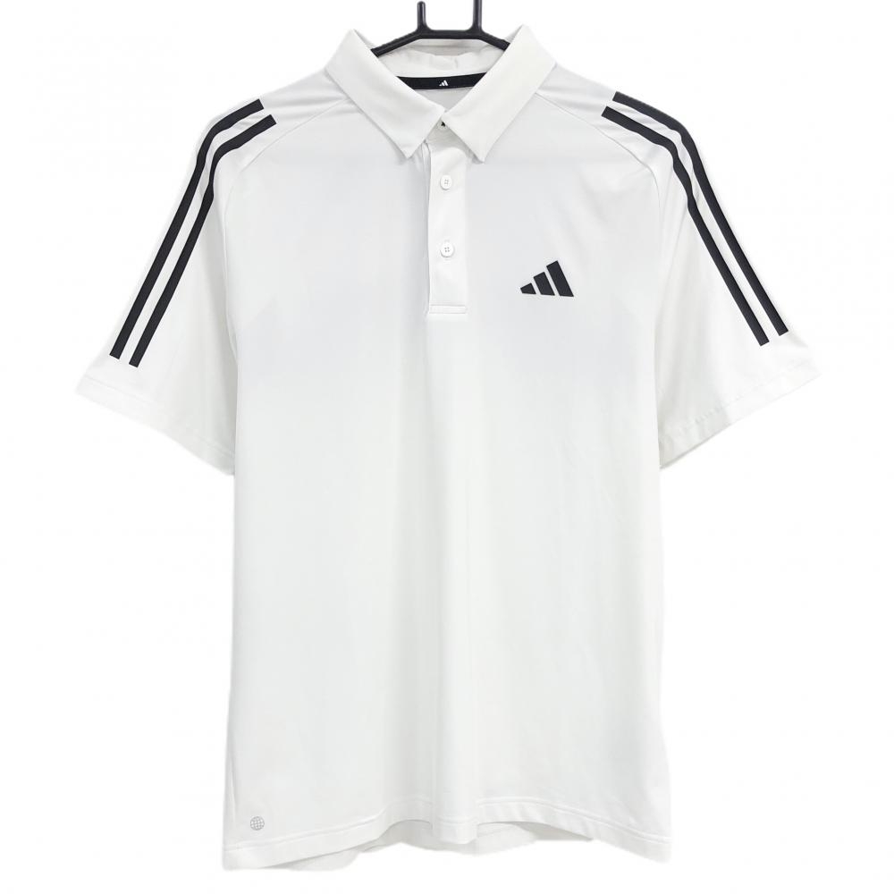 【美品】アディダス 半袖ポロシャツ 白×黒 袖3ライン 背面メッシュ風 メンズ  ゴルフウェア adidas
