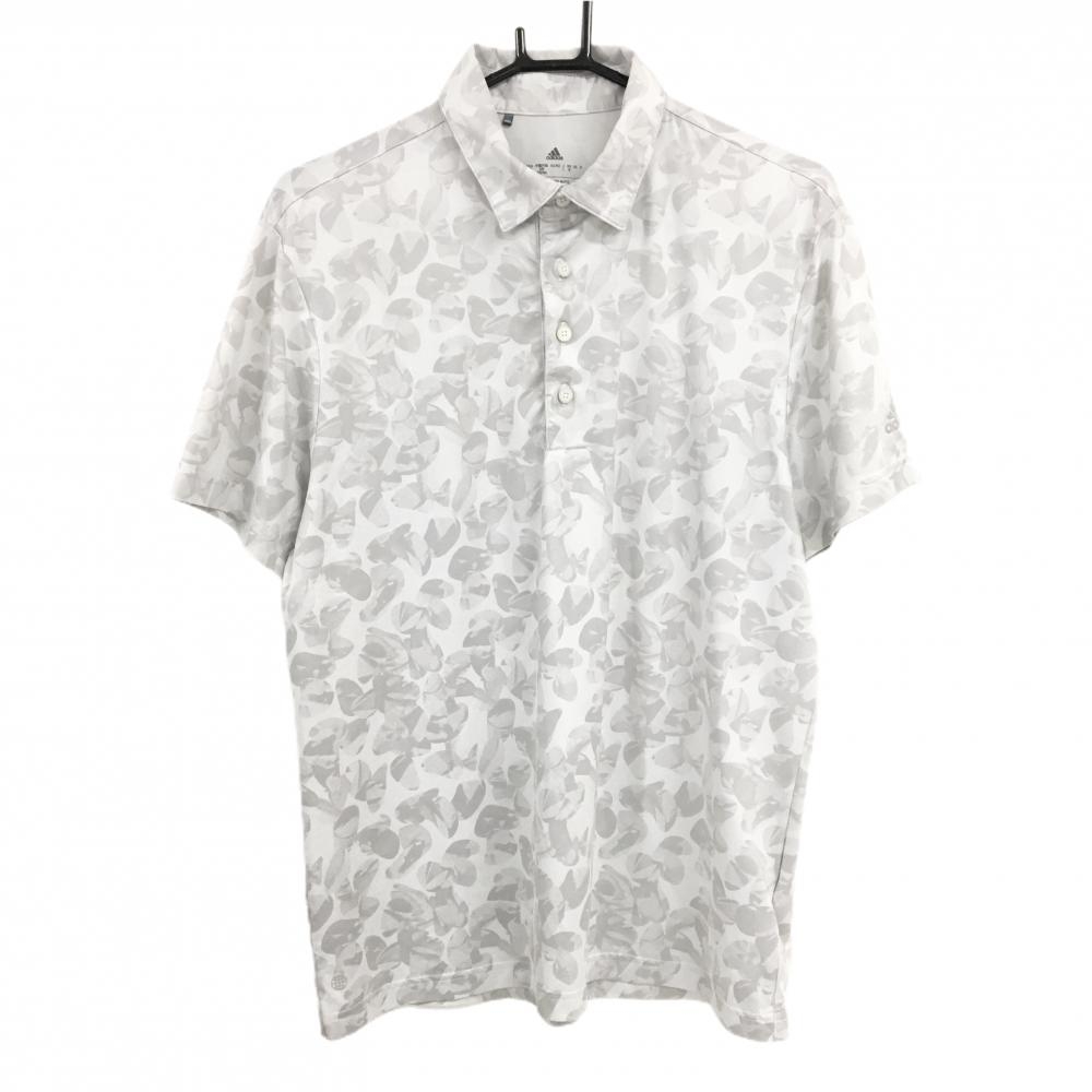 【超美品】アディダス 半袖ポロシャツ グレー 総柄 袖ロゴ メンズ L ゴルフウェア adidas