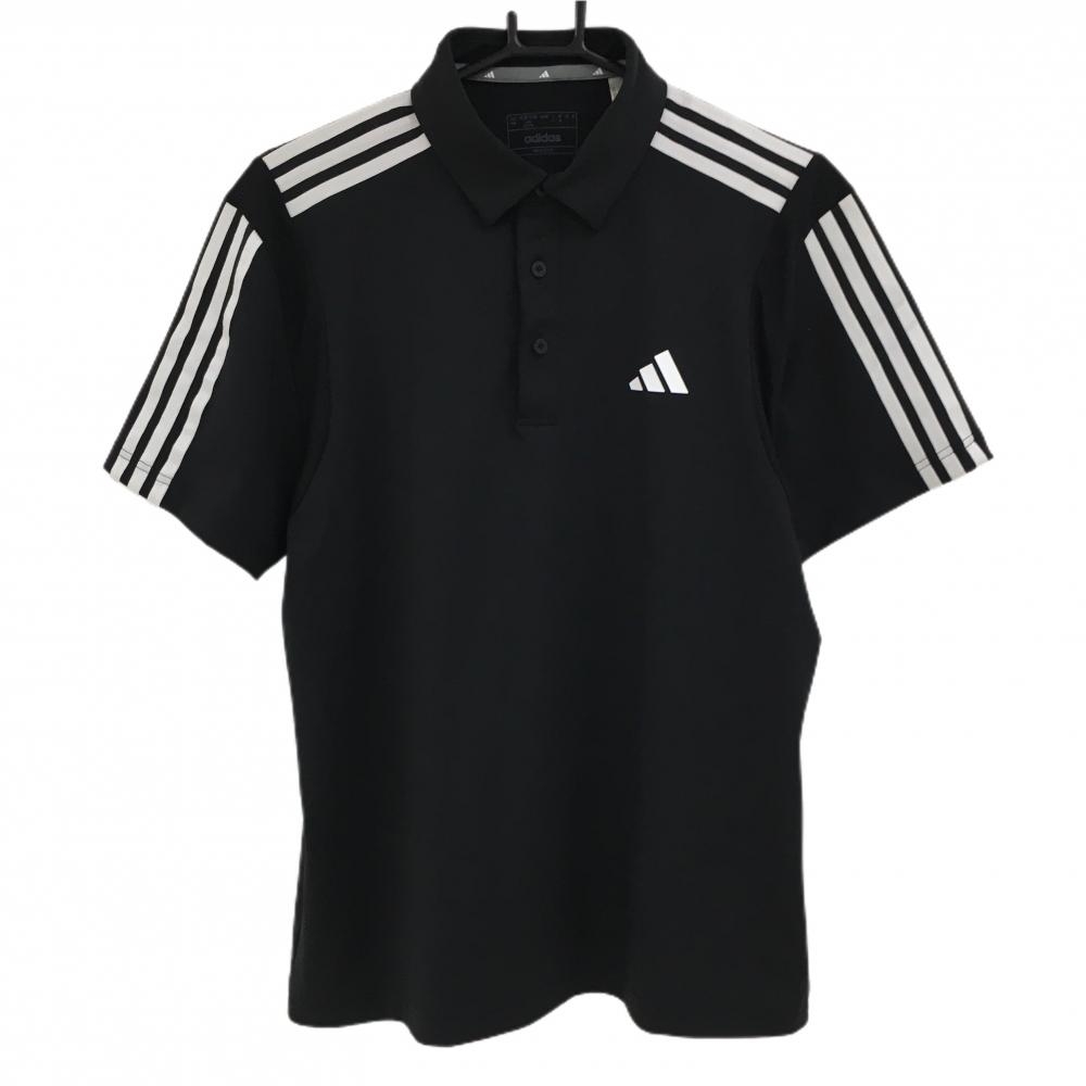 【超美品】アディダス 半袖ポロシャツ 黒×白 肩・袖3ライン メンズ L ゴルフウェア adidas