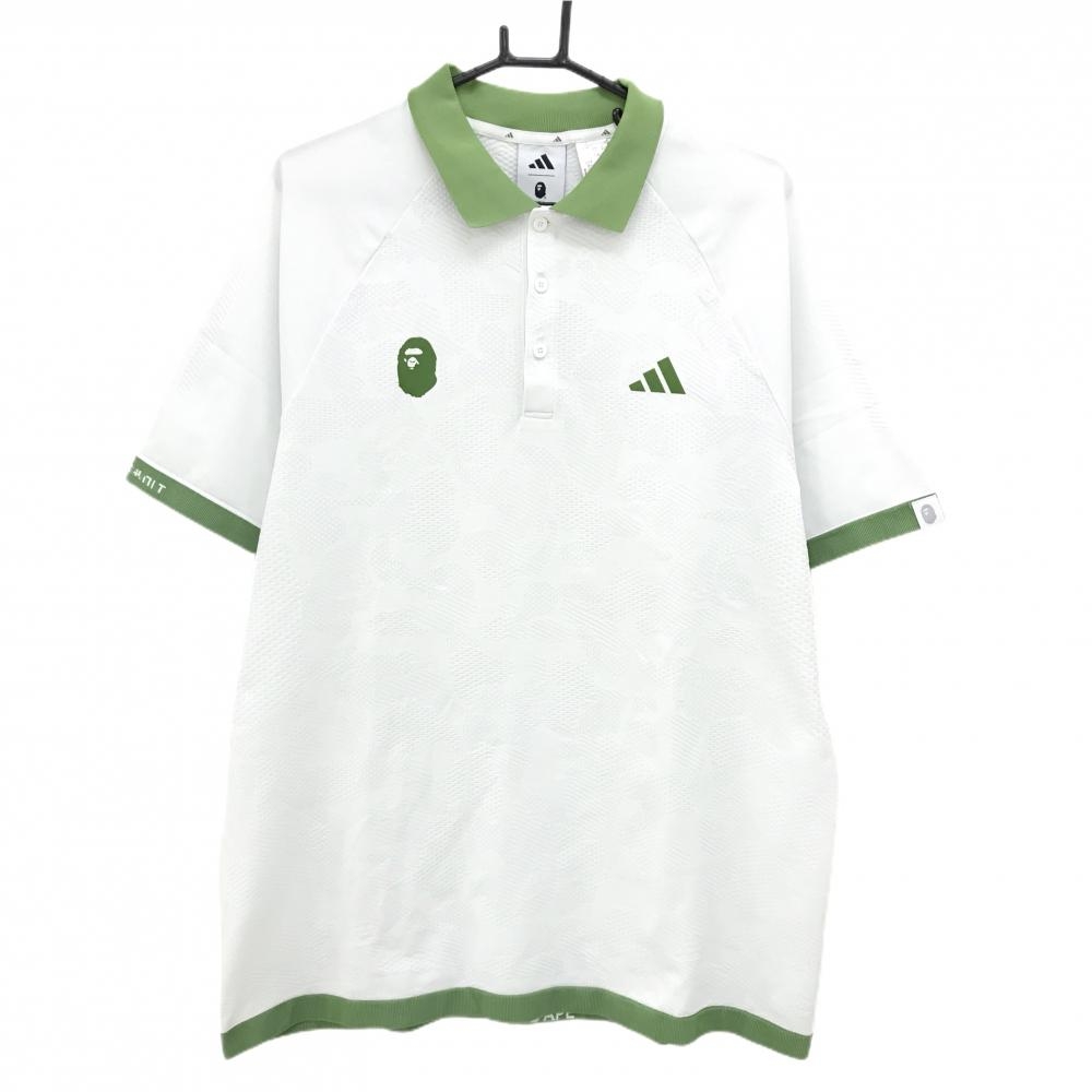 【超美品】アディダス×A BATHING APE 半袖ポロシャツ 白×グリーン メンズ 2XL ゴルフウェア adidas