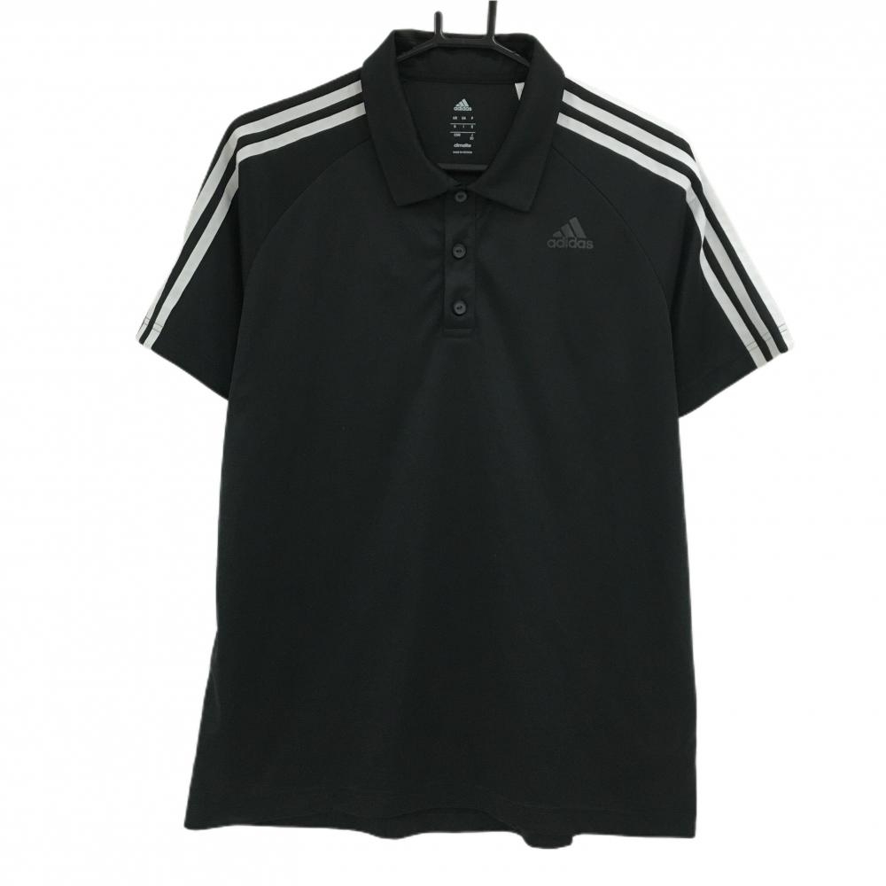 【美品】アディダス 半袖ポロシャツ 黒×白 肩3ライン ロゴプリント  メンズ XO ゴルフウェア adidas