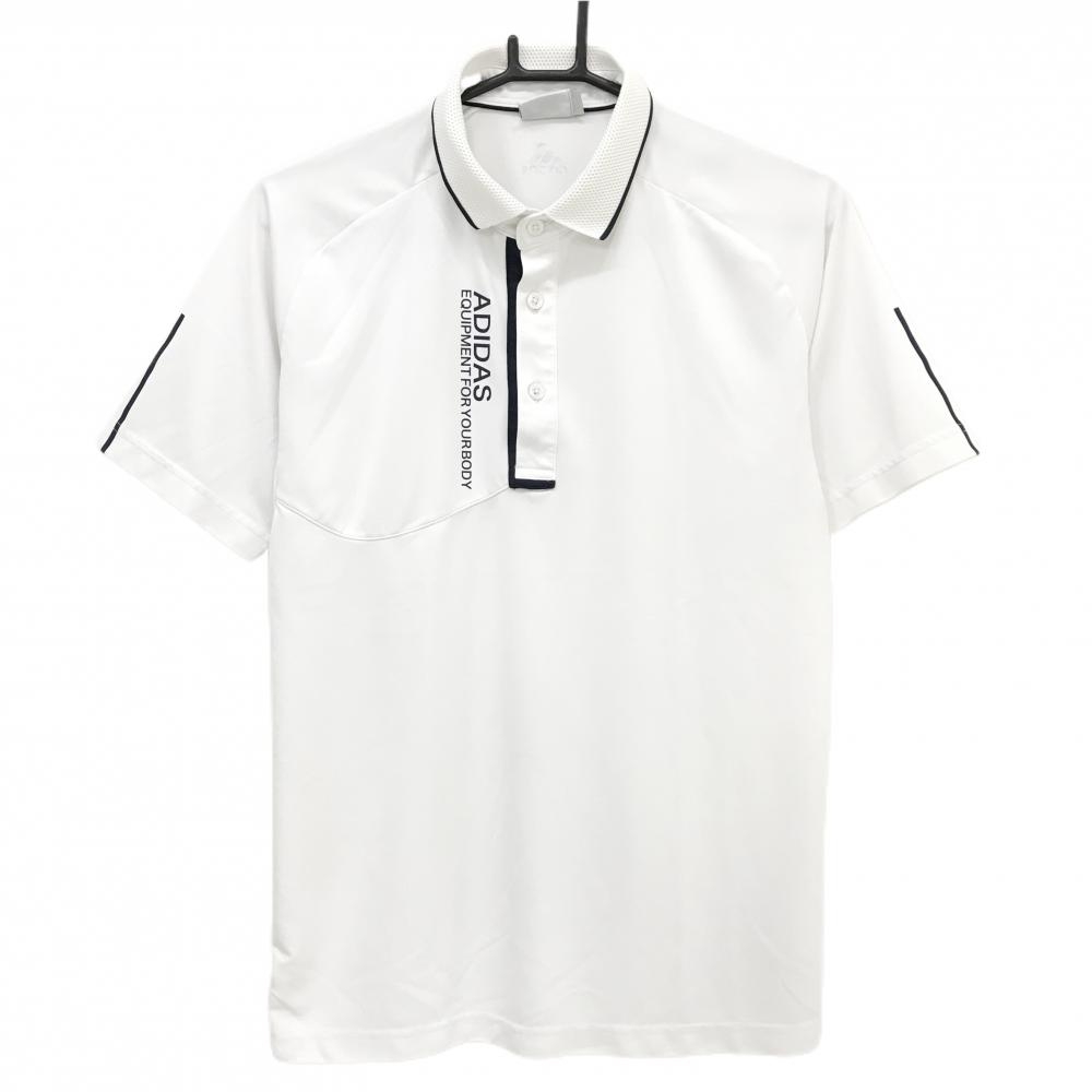 【美品】アディダス 半袖ポロシャツ 白×ネイビー ロゴ ストレッチ  メンズ L/G ゴルフウェア adidas