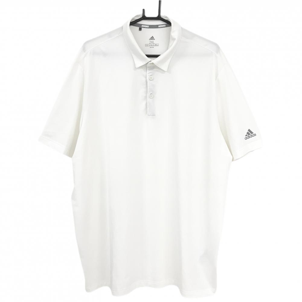 アディダス 半袖ポロシャツ 白 袖ロゴグレー 襟汚れ メンズ 2XL ゴルフウェア 大きいサイズ adidas