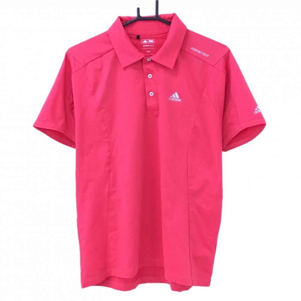【超美品】アディダス 半袖ポロシャツ レッド系 ロゴプリント CLIMA COOL メンズ M/M ゴルフウェア adidas