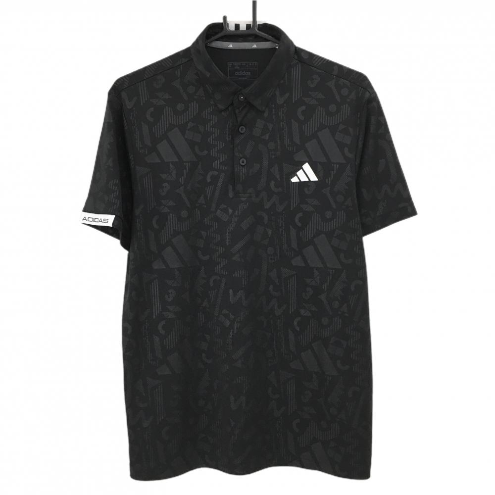 【超美品】アディダス 半袖ポロシャツ  黒 総柄地模様 立体ロゴ メンズ XL ゴルフウェア adidas