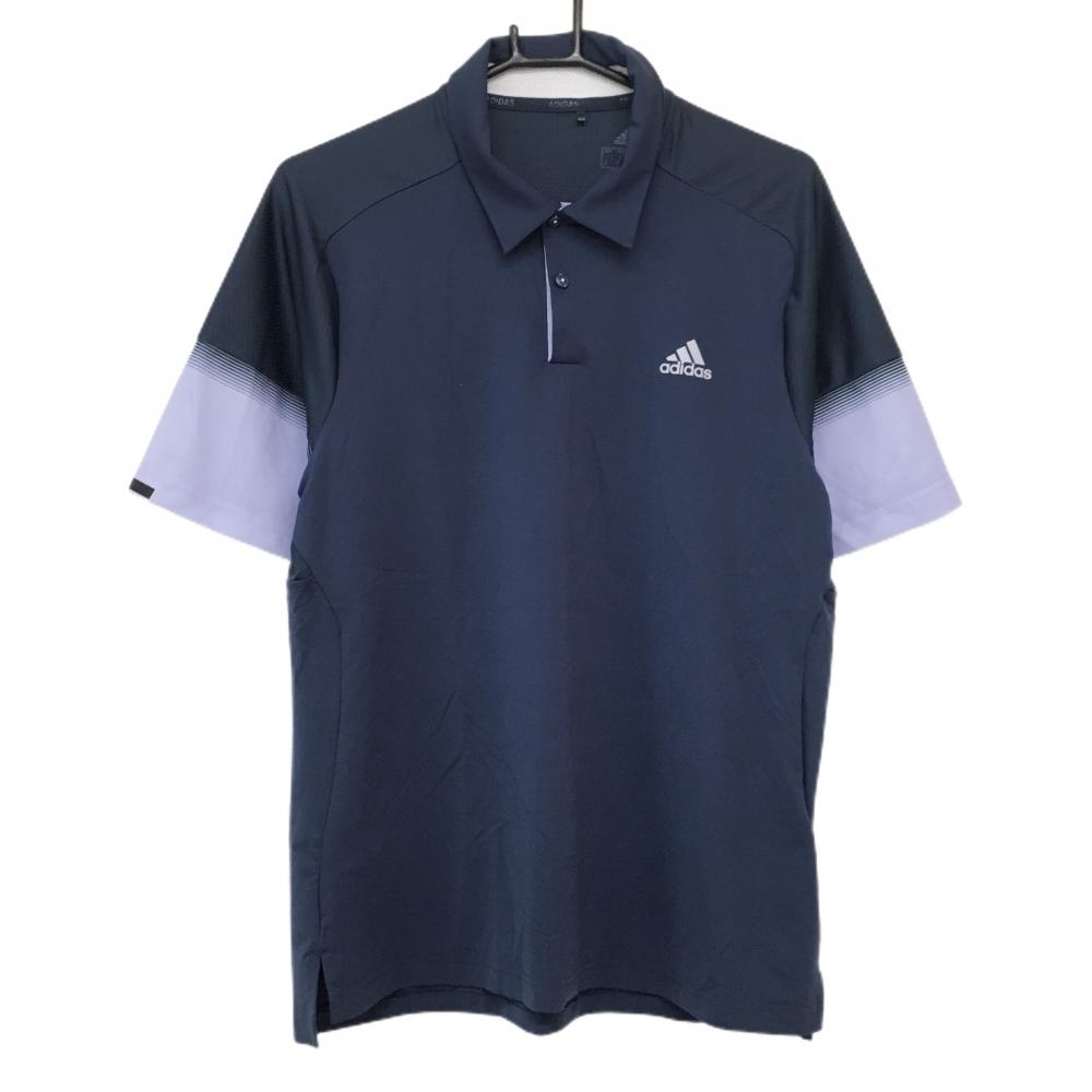 【超美品】アディダス 半袖ポロシャツ ネイビー×ライトパープル 袖切替  メンズ L ゴルフウェア adidas