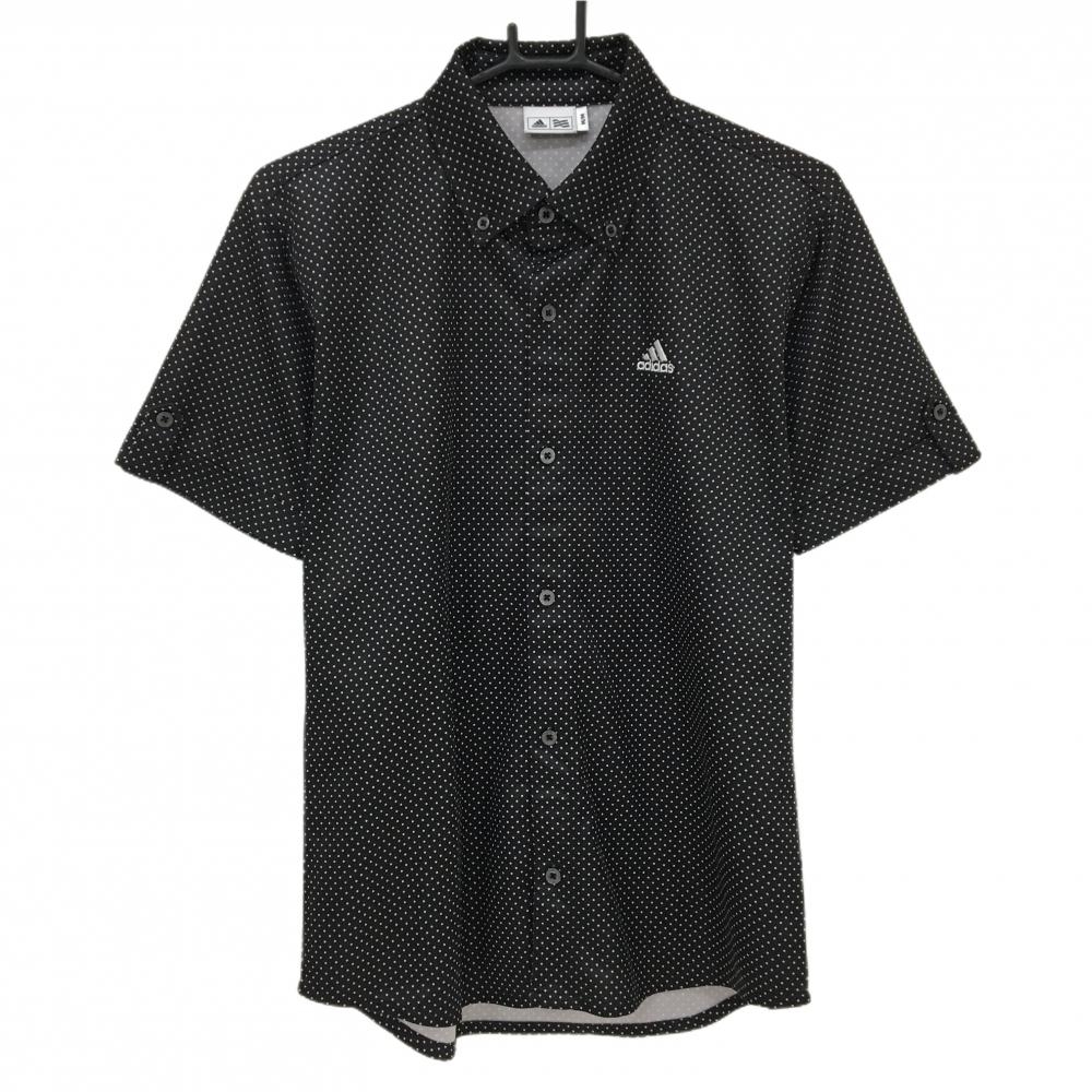 【超美品】アディダス 半袖シャツ 黒×白 ドット柄 ロゴ刺しゅう メンズ M/M ゴルフウェア adidas
