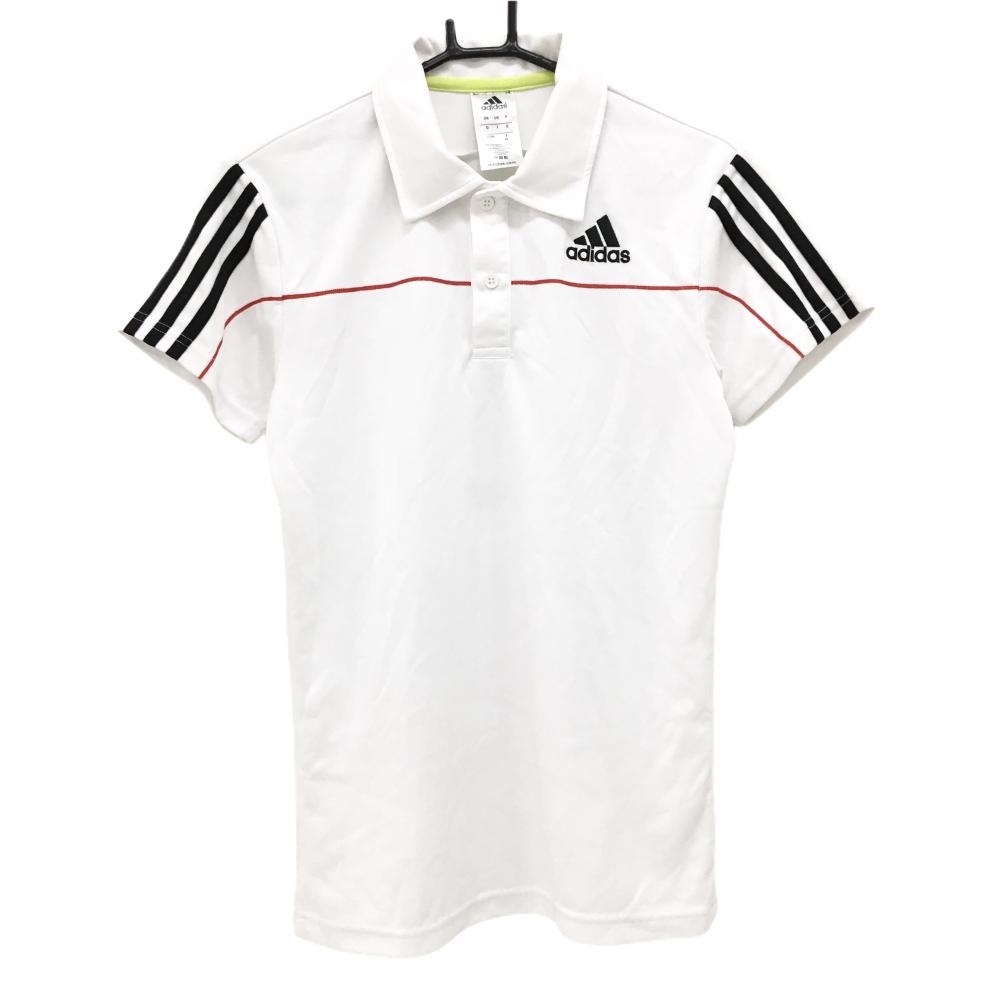 【超美品】アディダス 半袖ポロシャツ 白×黒 袖3ライン ロゴ刺しゅう メンズ M ゴルフウェア adidas