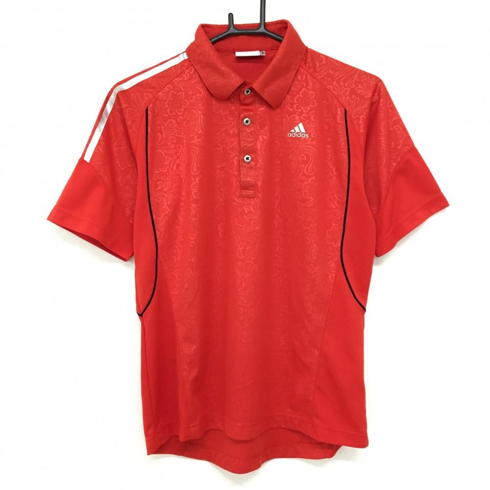 【超美品】アディダス 半袖ポロシャツ レッド 一部地模様 肩3ライン メンズ M/M ゴルフウェア adidas