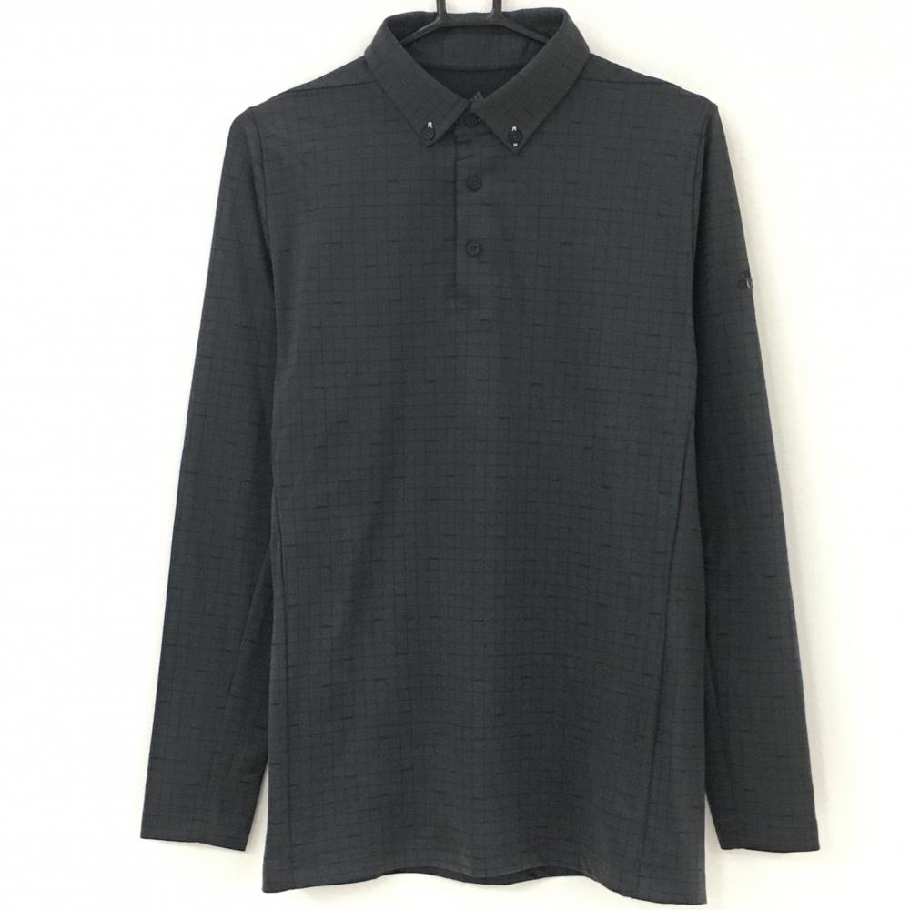 【超美品】アディダス 長袖ポロシャツ ダークグレー 格子柄 ボタンダウン CLIMWARM メンズ L ゴルフウェア adidas