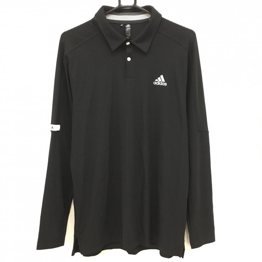 【超美品】アディダス 長袖ポロシャツ 黒×白 メッシュ調 胸元ロゴ メンズ O ゴルフウェア adidas